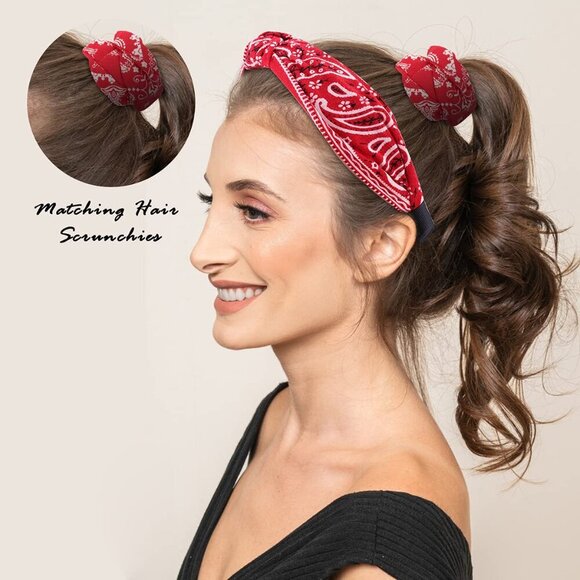 8 Pack Vintage Boho Paisley Bandanas for Women - Wide Knotted Turban Headbands w - Picture 6 of 7